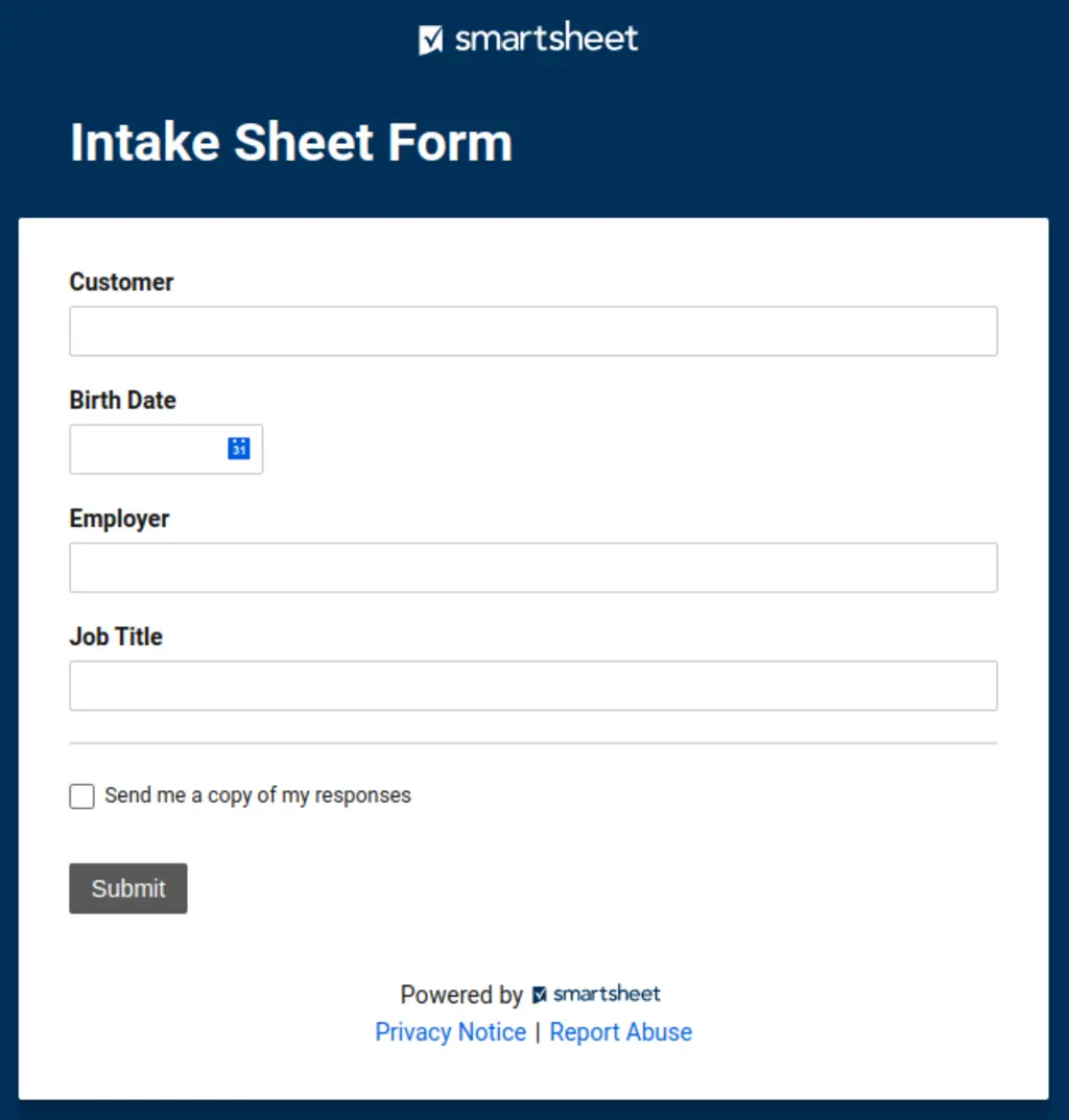 Example of a form with values from multiple other sheets