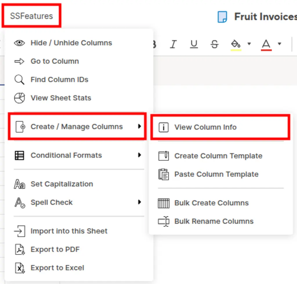 Button to open SSFeatures' View Column Info popup