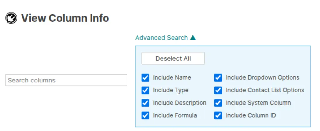 Column Viewer search box filtering results