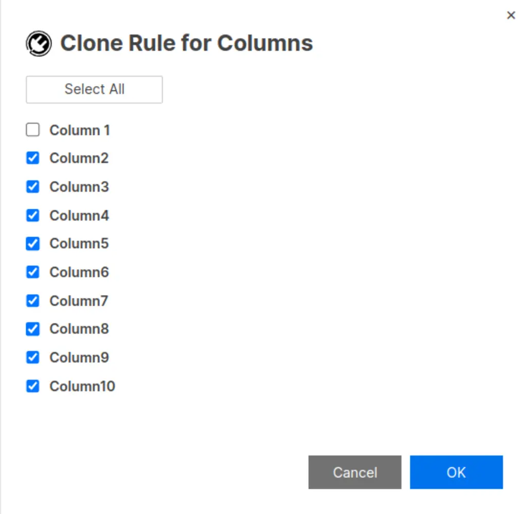 Select the columns for rule cloning