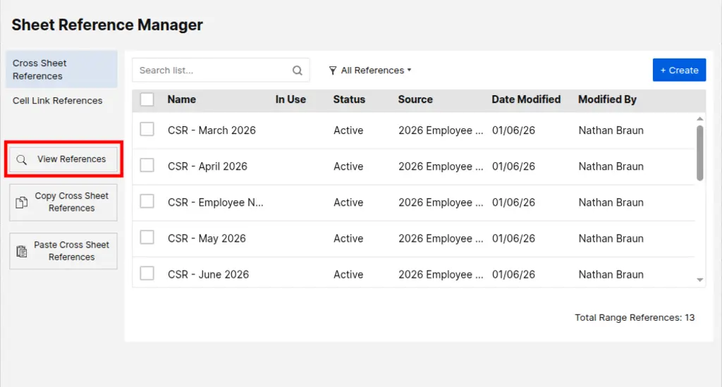 View Cross-Sheet References button