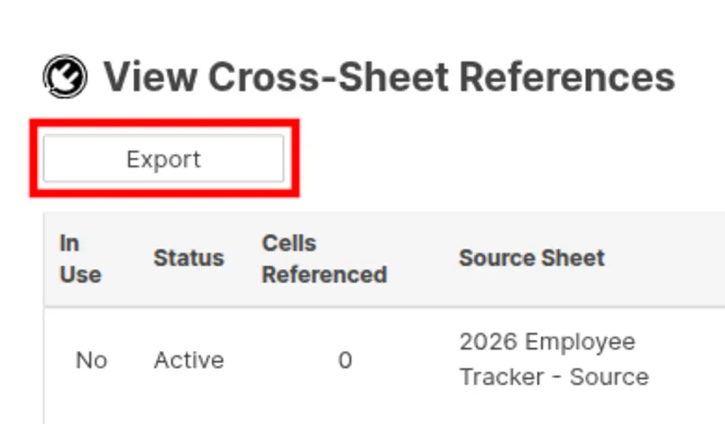 Export button and resulting Excel file with reference data