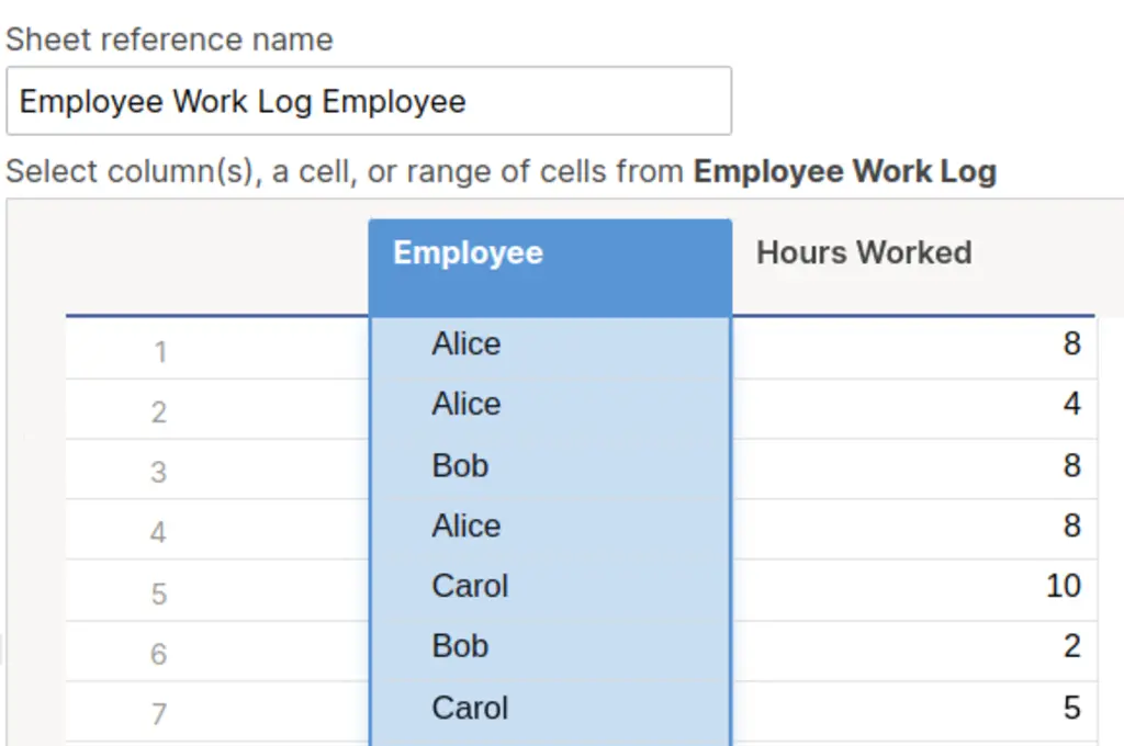 Adding a reference to employee in another sheet